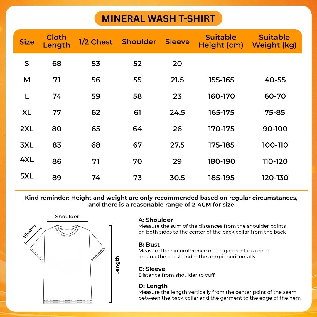 Mineral Wash T Shirt Size Chart - Aespa Shop