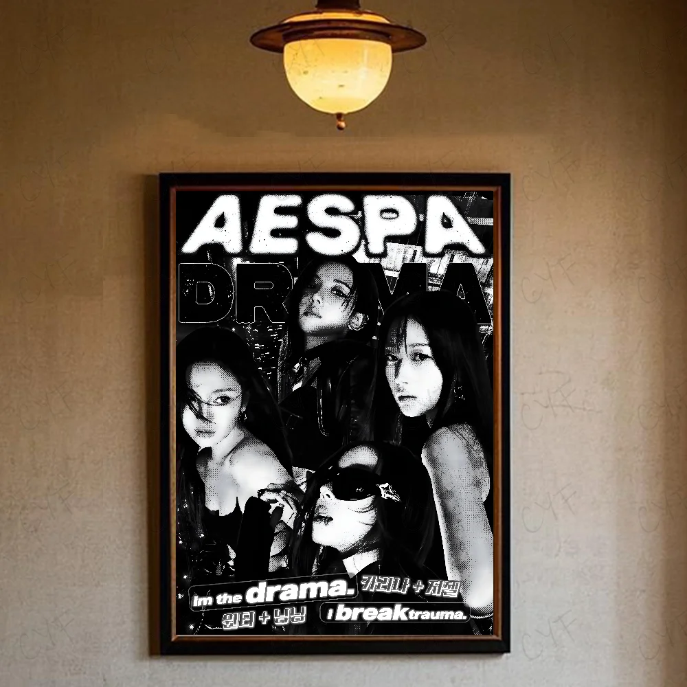 Kpop Aespa Drama Black And White Wall Art