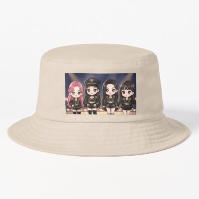 Chibi Aespa Girl Group Illustration Cute Black And Gold Stage Outfit Art Bucket Hat