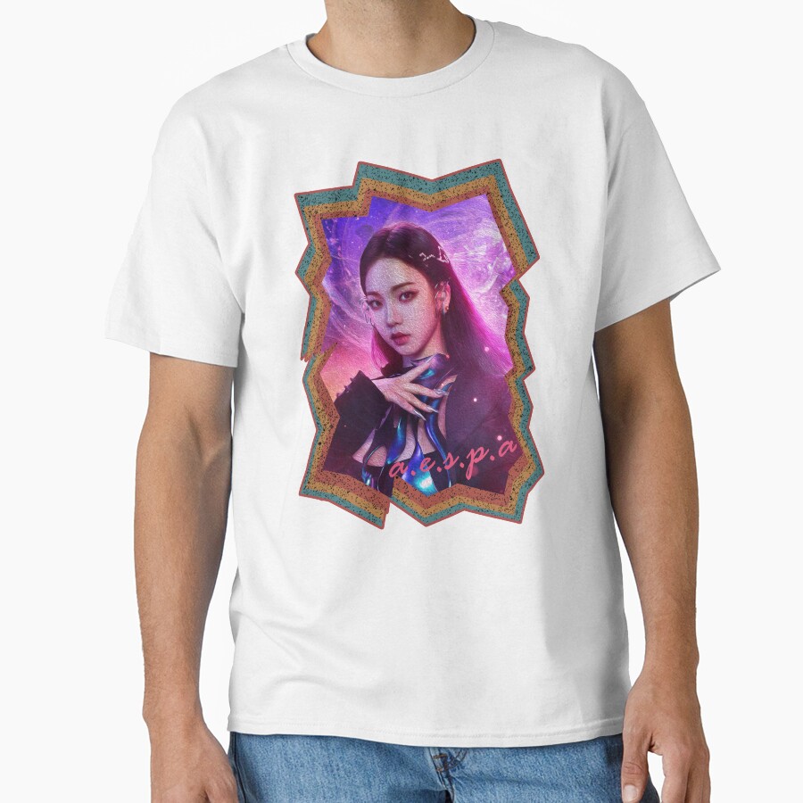 Yoo Jimin Aespa Karina Korean Kpop Retro Color Oil Paint Design T-shirt - Image 2