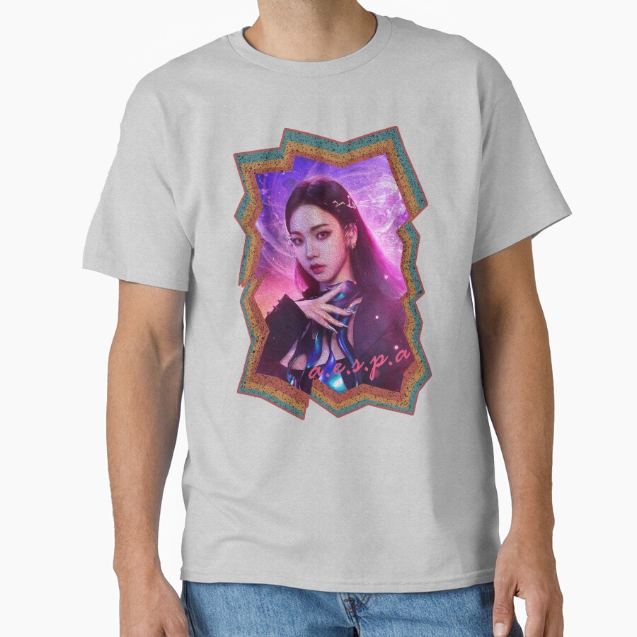 Yoo Jimin Aespa Karina Korean Kpop Retro Color Oil Paint Design T-shirt - Image 3