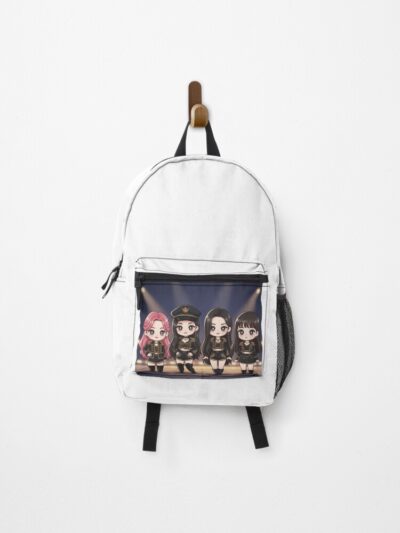 Chibi Aespa Girl Group Illustration Cute Black And Gold Stage Outfit Art Backpack